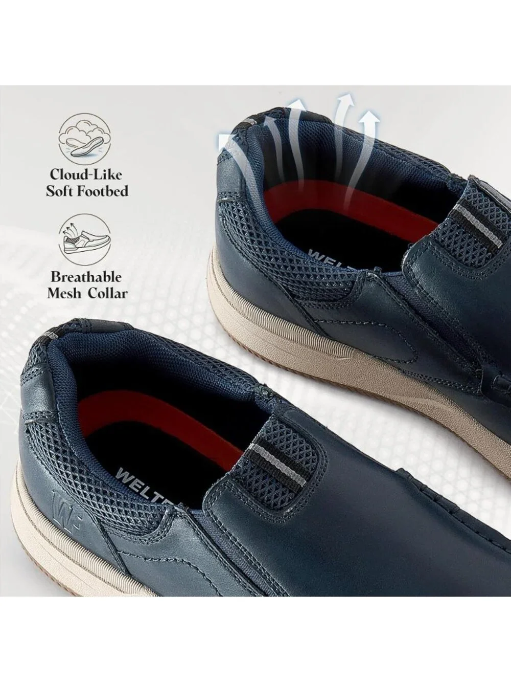 Men's Navy Blue Slip On Leather Loafers Shoes Breathable Mesh Casual Moc